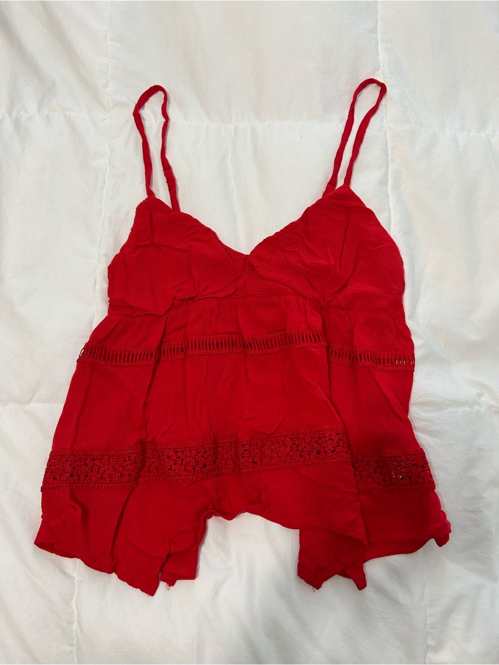 Red Lace-Trim Spaghetti Strap Top
